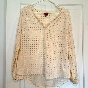 Merona blouse- size medium- cream with orange and gray dots